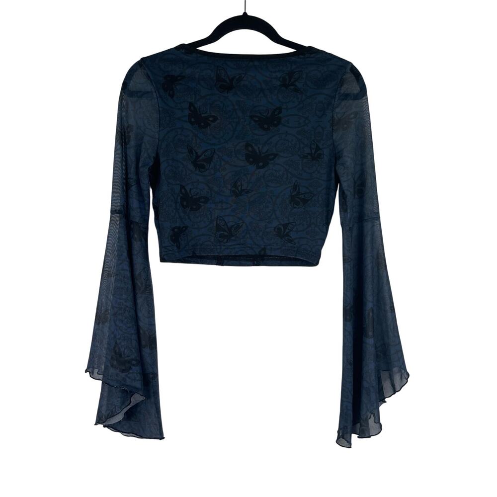 Tim Burton's Corpse Bride Romwe Black Blouse sheer butterfly Medium Whimsigoth - Picture 7 of 15